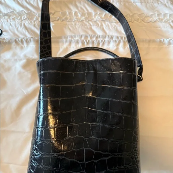 Brahmin Glossy Black Croc Shoulder Bag/Purse, 2 straps, inner pockets - Picture 11 of 14